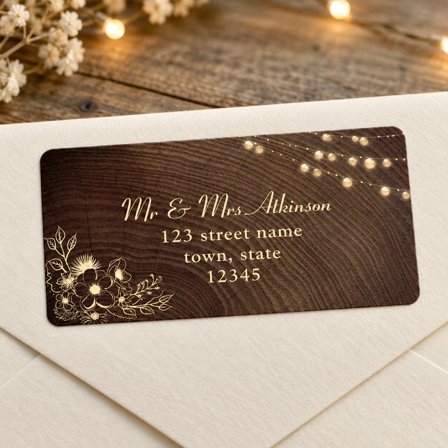 Rustic String Lights Wedding Return Address Label (Creator Uploaded)