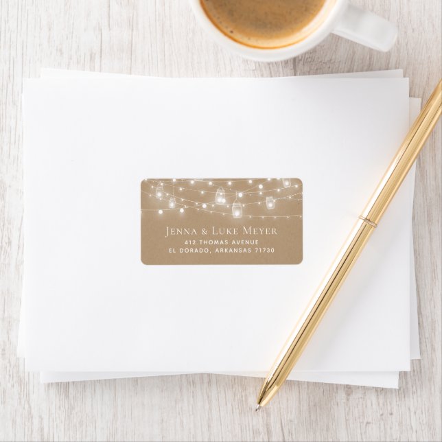 Rustic String Lights Wedding Return Address Labels (Insitu)