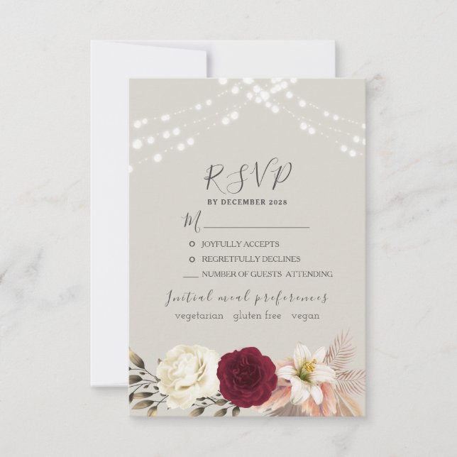 Rustic String Lights Wedding RSVP Card (Front)