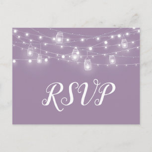 Rustic String Lights Wedding RSVP Postcard