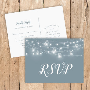Rustic String Lights Wedding RSVP Postcard