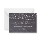 Rustic String Lights Wedding Save The Date Slate