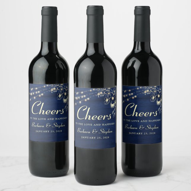 Rustic String Lights Wedding Wine Label (Bottles)