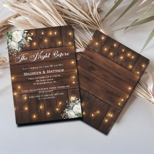 Rustic String Lights White Roses the Night Before Invitation