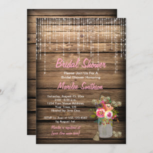 Rustic String Lights Wildflower Barn Bridal Shower Invitation