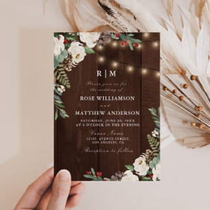 Rustic string lights winter wedding invitation