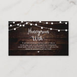 Rustic String Lights, Wood, Honeymoon Wish Enclosure Card<br><div class="desc">This is the Modern Rustic Farm Brown Wood,  String Lights design,  White Script minimalism,  typeface font,  Wedding Enclosure Card. You can change the font colours,  and add your wedding details in the matching font / lettering. #TeeshaDerrick</div>