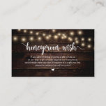 Rustic String Lights, Wood, Honeymoon Wish Enclosure Card<br><div class="desc">This is the Modern Rustic Farm Brown Wood,  String Lights design,  Black Script minimalism,  typeface font,  Wedding Enclosure Card. You can change the font colours,  and add your wedding details in the matching font / lettering. #TeeshaDerrick</div>