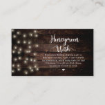 Rustic String Lights, Wood, Honeymoon Wish Enclosure Card<br><div class="desc">This is the Modern Rustic Farm Brown Wood,  String Lights design,  Black Script minimalism,  typeface font,  Wedding Enclosure Card. You can change the font colours,  and add your wedding details in the matching font / lettering. #TeeshaDerrick</div>