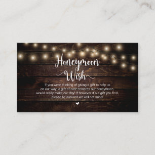 Rustic String Lights, Wood, Honeymoon Wish Enclosure Card