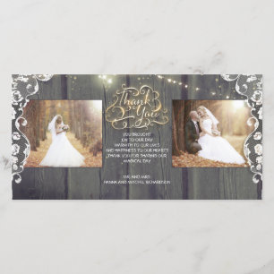 Rustic String Lights Wood Lace Wedding Thank You