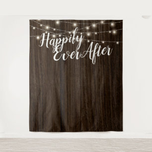 Rustic String Lights Wood Wedding Backdrop Tapestry