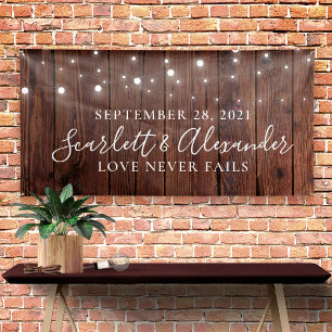 Rustic String Lights Wood Wedding Banner