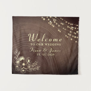 Rustic String Lights Wood Wedding Welcome Tapestry