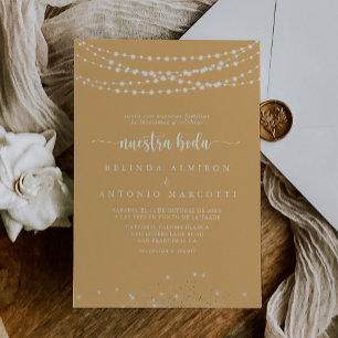 Rustic String Lights Yellow Nuestra Boda Wedding  Invitation