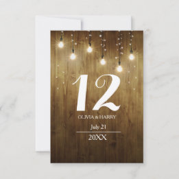 Rustic String Of Lights Country Table Number Card