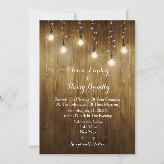 Rustic String Of Lights Country Wedding Invitation (Front)