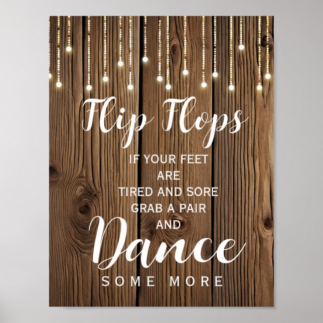 Rustic String of lights  flip flops wedding sign (Front)