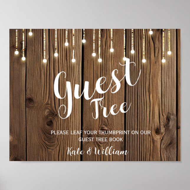 Rustic String of lights guestbook Tree SIGN (Front)
