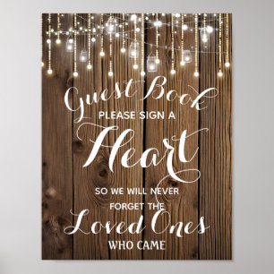 Rustic string of lights heart guest book wedding