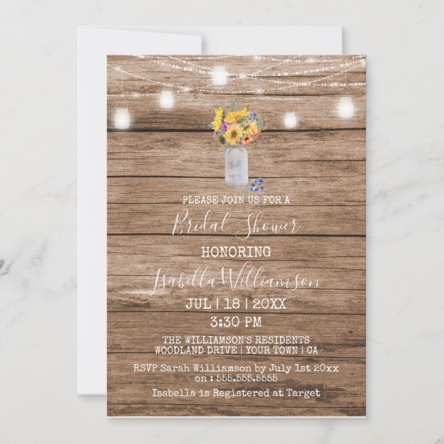 Rustic String of Lights & Mason Jar Bridal Shower  Invitation (Front)