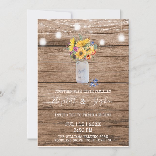 Rustic String of Lights & Mason Jar Wedding  Invitation (Front)