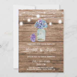 Rustic String of Lights & Mason Jar Wedding Invitation