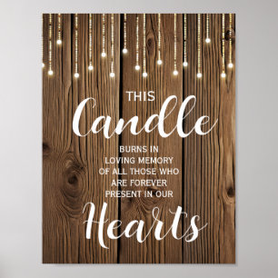 Rustic String of lights Memory candle sign wedding