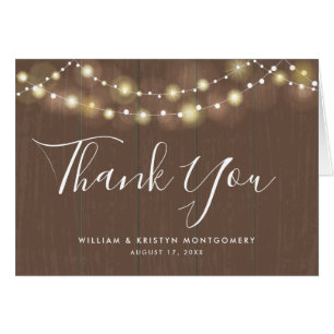 Rustic String of Lights Photo Wedding Thank You