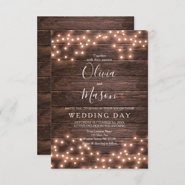 Rustic String of Lights Wedding Card (Front/Back)