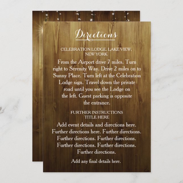 Rustic String Of Lights Wedding Directions Card (Front/Back)