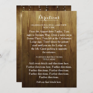 Rustic String Of Lights Wedding Directions Card