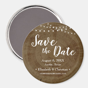 Rustic String of lights Wood Barn Save the date Magnet