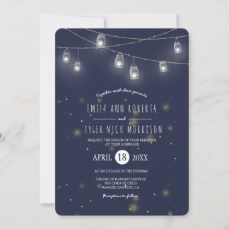 Rustic Strings of Mason Jars Fireflies Wedding Invitation
