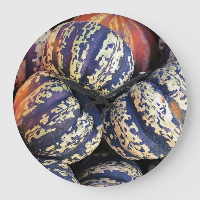 Rustic Striped Pumpkins  Large Clock (Front)