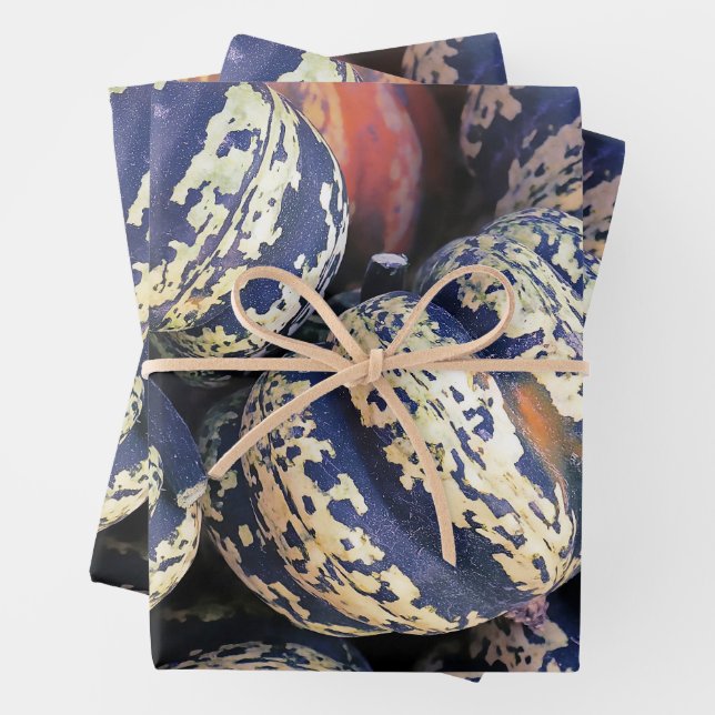 Rustic Striped Pumpkins  Wrapping Paper Sheet (In situ)