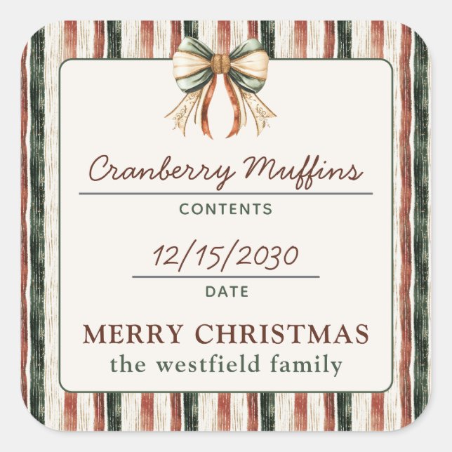 Rustic Stripes Holiday Food Gift Product Label (Front)