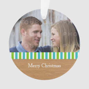 Rustic Stripes Holiday Photo Acrylic Ornament