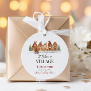 Rustic Stroller Village Houses Winter Baby Shower Favour Tags