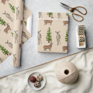 Rustic Style  Deer and Fir Tree Pattern  Wrapping Paper
