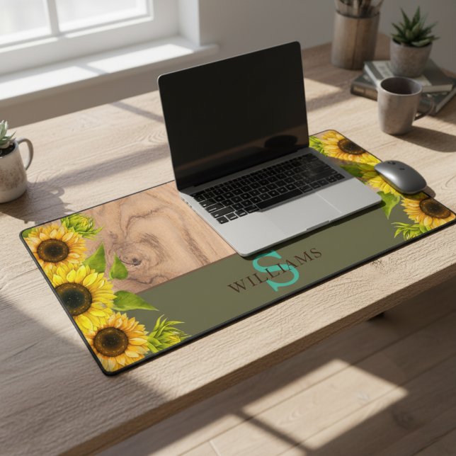 Rustic Style Desk Mat with Sunflowers, Wood Effect (Creator Uploaded)