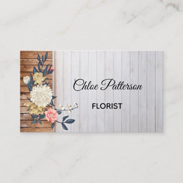 Rustic Style Floral Business Card (Front)