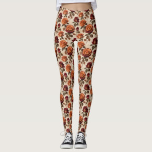 Rustic Style Roses In Shades Of Orange And Red Leggings