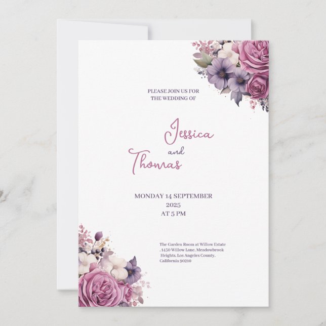 rustic style wedding purple flowersinvitation invitation (Front)