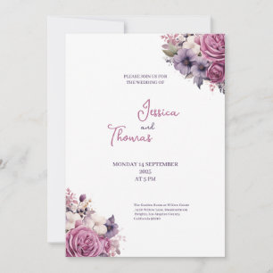 rustic style wedding purple flowersinvitation invitation
