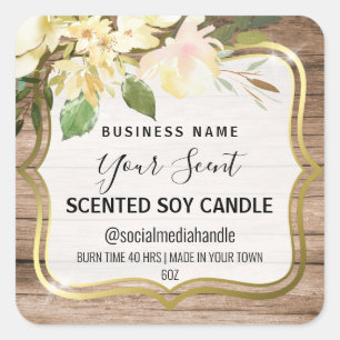 Rustic Styled White Flowers Scented Soy Candle Square Sticker