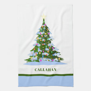Rustic Stylish Colourful Christmas Tree Holiday Tea Towel