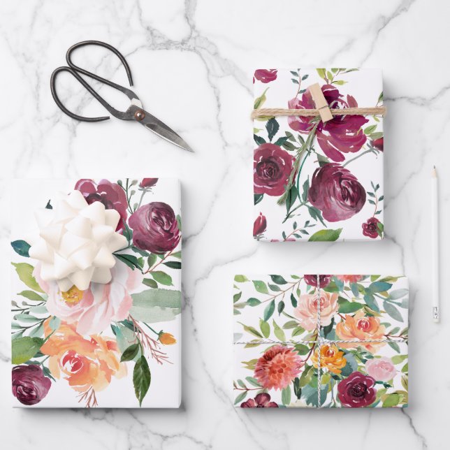 Rustic Stylish Floral Bouquets Wrapping Paper Sheet (Front)