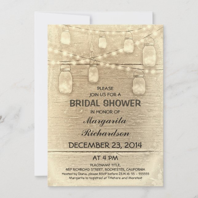 rustic stylish mason jars bridal shower invitation (Front)