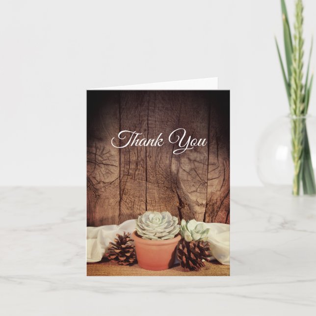 Rustic Succulent and Barn Wood Wedding Thank You (Front)